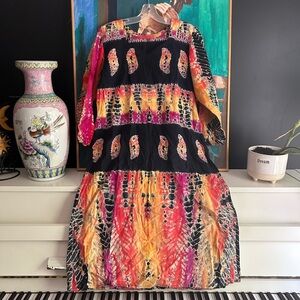 Boho Colorful Women's Indian Blouse Tie Dye & Black Accents Large Free Size